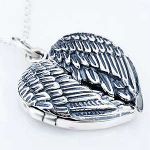 Cổ Điển 925 Sterling Bạc Oxy Hoá Thiên Thần Cánh Hình Ảnh Trái Tim Mề Đay Mặt Dây Chuyền Vòng Cổ Cho Các Bên Và Ngày Kỷ Niệm Cho Trẻ Em - Product Image 6