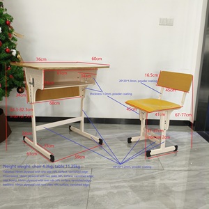 Ensemble de bureau et de chaise d'école à hauteur réglable, plateau en MDF, cadre en acier, mobilier pour étudiants pour la salle de classe - Product Image 2