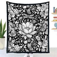 Couverture à colorier DIY à faible MOQ, motif floral noir et blanc, douce et lavable, pour canapé, chambre, salon, décoration artistique créative