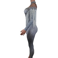 Combinaison sexy une pièce, costume de danseuse, femme, grande taille, mode, franges, manches longues, combinaison de fête, femme, combinaison à strass