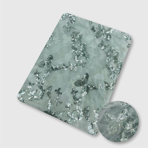 Nouveau tissu en maille à sequins papillon, <span class=keywords><strong>tulle</strong></span> transparent avec broderie de sequins, tissu brillant perlé pour robes de femmes - Product Image 4