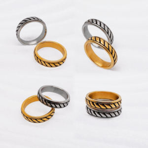 Waterproof Jewelry <strong>Rings</strong> Wholesale Stainless Steel <strong>Men</strong> Finger <strong>Signet</strong> Dome <strong>Ring</strong> Vintage Black <strong>Gold</strong> Stripe Rope <strong>Ring</strong> - Product Image 4