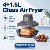 Système de cuisson portable 4-en-1 Air Fryer Crispi |   Bol en verre de 4,1 à 5 L avec couvercles de rangement, compatible micro-ondes