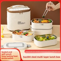 Recipiente Térmico de Acero Inoxidable con Bandeja Interior Dividida Extraíble, Doble Capa, Hermético, Portátil, para Alimentos