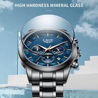 Montre Homme LG89225 Bleue de Luxe en Alliage Antique et Acier Inoxydable à Quartz, Trois Cadrans, Phase de Lune, Aiguilles Lumineuses, Motif Dessin Animé, Résistante à l'Eau