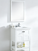 Petit meuble-lavabo autoportant en contreplaqué laqué pour salle de bain avec vasque en céramique et miroir inclus, résistant à l'eau et écologique