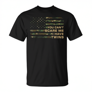 Camiseta You Cant Scare Me I Have Twins con diseño de bandera de camuflaje negro, regalo para el día del padre - Product Image 2