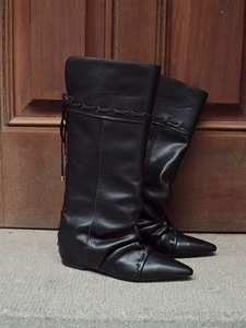 Stivali da Donna Personalizzati Autunno/Inverno, Stile Retrò con Lacci, Gamba Larga e Pieghe, Moda Femminile - Product Image 3