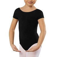Maillot de Ballet MiDee de Algodón Suave para Niñas, con Cuello Redondo, Mangas Cortas y Espalda Descubierta en U para Entrenamiento de Danza