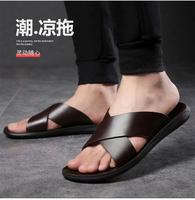 Nouveautés d'été, tongs d'extérieur en cuir, version coréenne tendance, sandales antidérapantes, tongs pour hommes, chaussures de plage