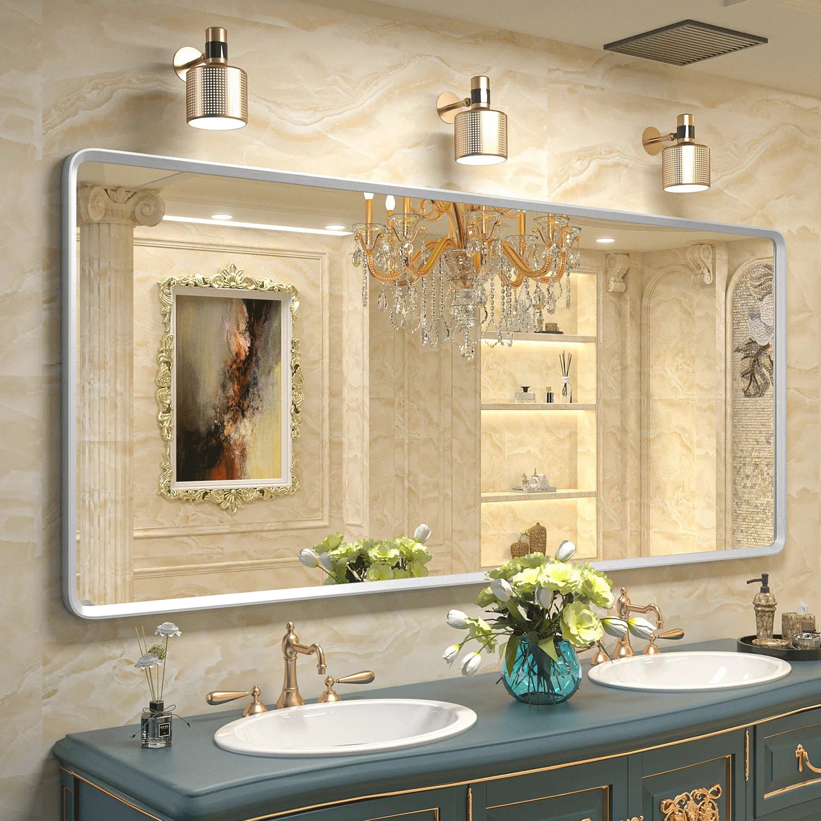 2023 оптовая продажа, превосходное зеркало из алюминиевого сплава в рамке, зеркало под заказ, современное стильное украшение для ванной комнаты, настенное зеркало