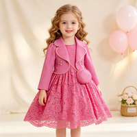 Ensemble 3 pièces pour filles : Robe de princesse en dentelle, veste blazer et sac – Idéal pour mariage, anniversaire, banquet, concours de beauté – Robe de soirée brodée pour fille