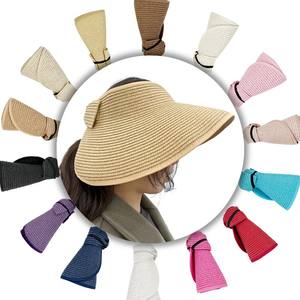 14 couleurs respirant nœud papillon queue de cheval plage haut chapeau de <span class=keywords><strong>soleil</strong></span> pliable plaine UPF 50 + été large bord paille visière pour quotidien extérieur - Product Image 1