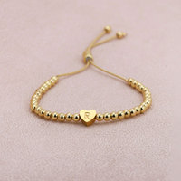 Bracelet en or avec perles, pendentif en forme de cœur avec initiale A-Z, fermoir coulissant réglable, bracelet à breloques, bijoux délicats, cadeau pour femmes