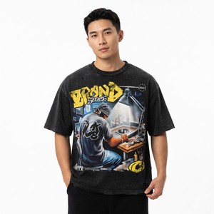<b>Men's</b> Oversized Short Sleeve Silk Screen Printed Formal T-Shirt <b>Turtleneck</b> 100% Cotton Woven Regular Fit with Pattern Front Logo - Product Image 6
