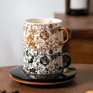 ชุดแก้วกาแฟเซรามิคสไตล์เรโทร พร้อมจานรอง ลายกวางดำ ดีไซน์<span class=keywords><strong>หรู</strong></span>หราแบบวินเทจ  สามารถสกรีนโลโก้ได้ เหมาะสำหรับใช้ในบ้าน สำนักงาน หรือร้านกาแฟ ปลอดภัยต่อการใช้งาน - Product Image 5