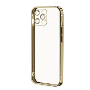 金色装甲超薄金属和电脑混合外壳，专为iPhone 13 14 Pro Max 6.1 6.7英寸外壳设计