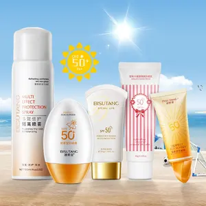 Fabrika fiyat toptan yaz güneş koruyucu koleksiyonu geniş spektrumlu SPF50 + UVA/UVB titanyum dioksit yüz vücut güneş losyonu güneş kremi