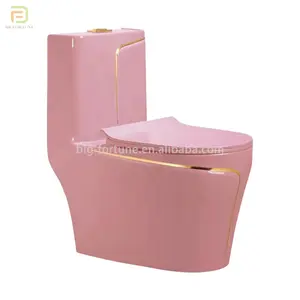 새로운 디자인 저렴한 가격 위생 도자기 욕실 럭셔리 골드 라인 commode 현대 세라믹 핑크 변기