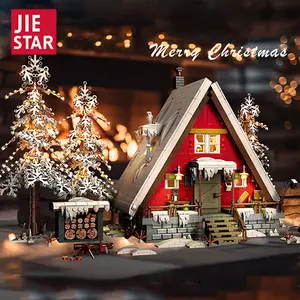 JIESTAR Hot Sell 2355 Pcs Santa'S Cabin House Model Building Block Toy With Light Unique Christmas Home Decor Kid Christmas Gift