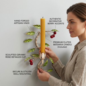 Porte-bougie mural en fer avec motif cerise et feuilles pour la décoration de Noël à la maison - Product Image 4