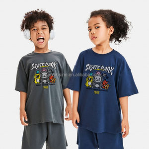 Ensemble de vêtements pour enfants Happy Jungle Friends personnalisable, <span class=keywords><strong>t</strong></span>-<span class=keywords><strong>shirt</strong></span> et short en coton 230g, tenue décontractée, plusieurs couleurs - Product Image 1