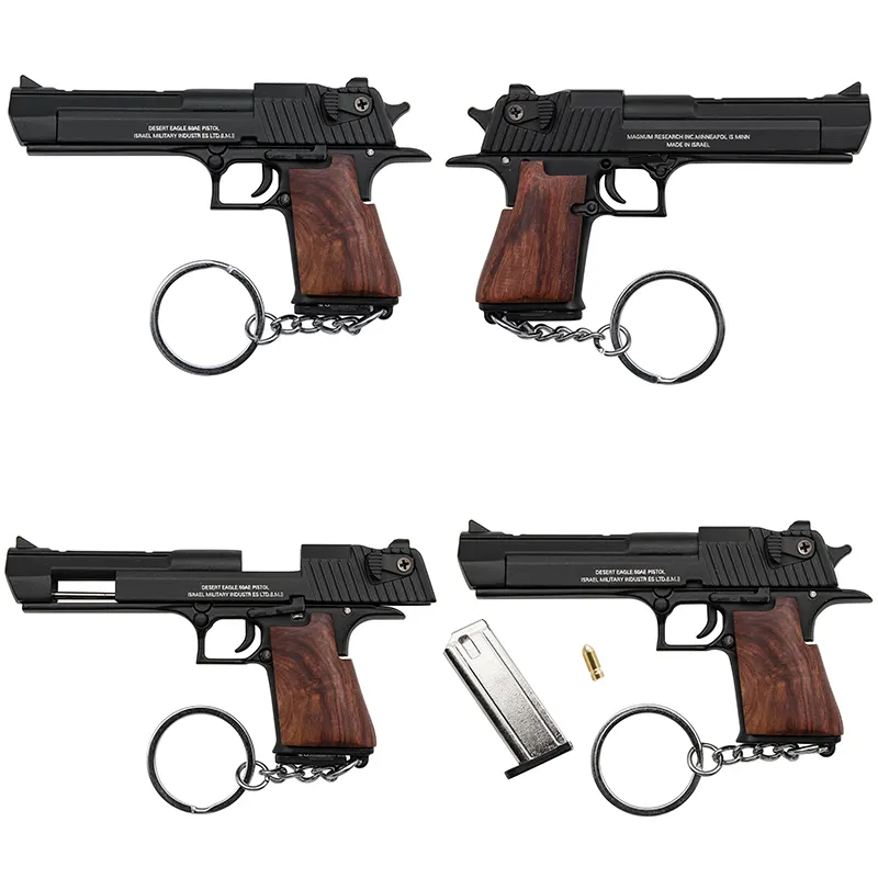 1:3 Solid Wood Handle Desert Eagle Metal Miniature Toy Keychain Pendant Can Not Shooting Boy Birthday Gifts