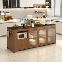 Îlot de cuisine en bois massif avec comptoir - Meuble de cuisine autoportant et mobile, table d'îlot de cuisine, meuble d'appoint pour salle à manger, comptoir de préparation