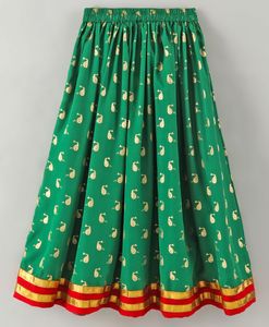 Twisha – Ensemble élégant pour filles, haut à manches volantées imprimé et ghagra imprimé, orange et vert (6 mois à 14 ans) - Product Image 2