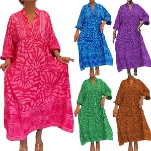 Vestido largo holgado con estampado y cuello en V, estilo europeo americano, novedad de primavera, elegante, informal, suave, talla grande, para mujer. - Product Image 1