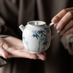 Hand Painted Porcelain Teapot With Lid Round Shape Blue Bamboo Design Kung Fu <b>Tea</b> <b>Set</b> Small Size Afternoon <b>Tea</b> Use - Product Image 1