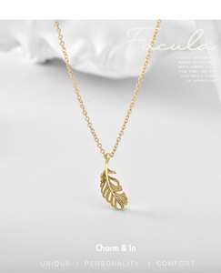 Stylish Feather Brass 18K Gold Plated Pendant Necklace Trendy Link Chain Custom Brand Claw Setting <b>Charm</b> Women's Anniversary - Product Image 4