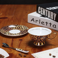 Ensemble de tasse et soucoupe à café et à thé de style américain rétro léger et luxueux à imprimé léopard avec poignée en céramique exquise