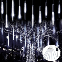 Lumières de Noël extérieures à LED solaires étanches IP65, effet pluie de météores, blanc chaud