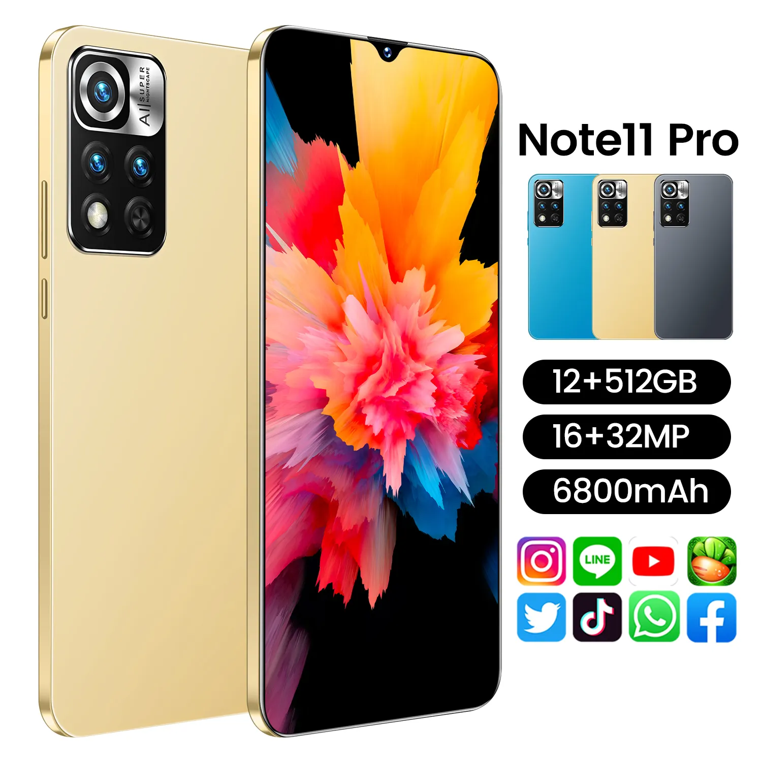 2022 Original phone NOTE 11 PRO Android Smartphones 12GB+512GB 10-Core 5G LET Cellphones Mobile phone