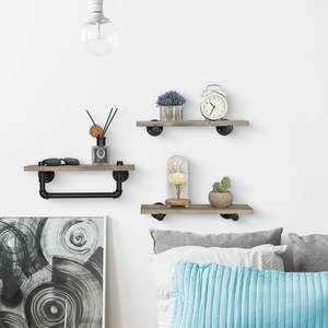 Estante de exhibición flotante de madera maciza gris montado en la pared y estante colgante de tubería industrial Estantería de baño decorativa <span class=keywords><strong>con</strong></span> toallero - Product Image 6