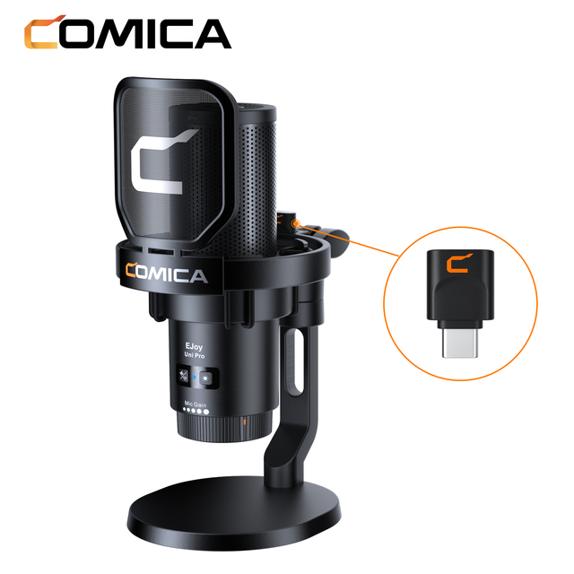 COMICA EJoy Uni Pro(D) RGB Wireless USB-C Condenser Microphone 24-bit Recording for Gaming Streaming Recording Podcast Twitch
