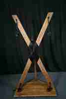 Grand cadre de bondage réglable pour jeux de crucifixion, croix de Saint-Antoine, support Edgeplay, BDSM, en bois d'orme ancien et acier au carbone, pour activités sexuelles