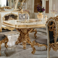 Ensemble de meubles de salle à manger classiques en bois massif, fabriqués à la main, de style royal et luxueux, avec table à manger sculptée