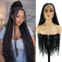 Perruques tressées pour femmes noires, 30 pouces, avec dentelle frontale complète, sans nœuds, style déesse bohème, tresses carrées, avec cheveux de bébé