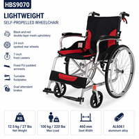 Kursi Roda Manual Aluminium 12.5kg dengan Roda Belakang 24-Inci dan Sandaran Setengah Lipat