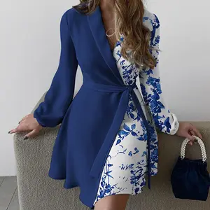 Nieuwe Trendy Zomer Ademende Print Bloemenjurk Eenvoudige Effen Kleur Mode Casual Jurk Voor Resortkleding