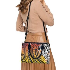Tas tangan kulit wanita mewah kustom tas Tote ringan dompet kulit Pu cetak tato polinesian Tribal Hawaii - Product Image 5