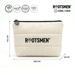 Pochette de maquillage réversible en polyester matelassé avec fermeture éclair, lavable, couleur et logo personnalisables - Product Image 1