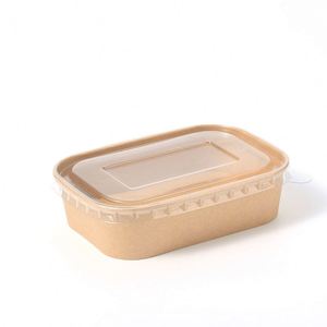 Bol alimentaire rectangulaire en papier kraft avec couvercle, impression de logo personnalisée, biodégradable, respectueux de l'environnement, récipient à salade jetable pour le camping - Product Image 4