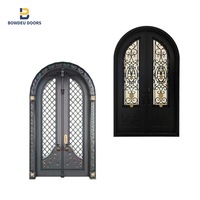 Moustiquaire moderne Tige d'entrée principale Maison Portes en fer forgé Double sécurité Extérieur entrée avant porte de sécurité en acier