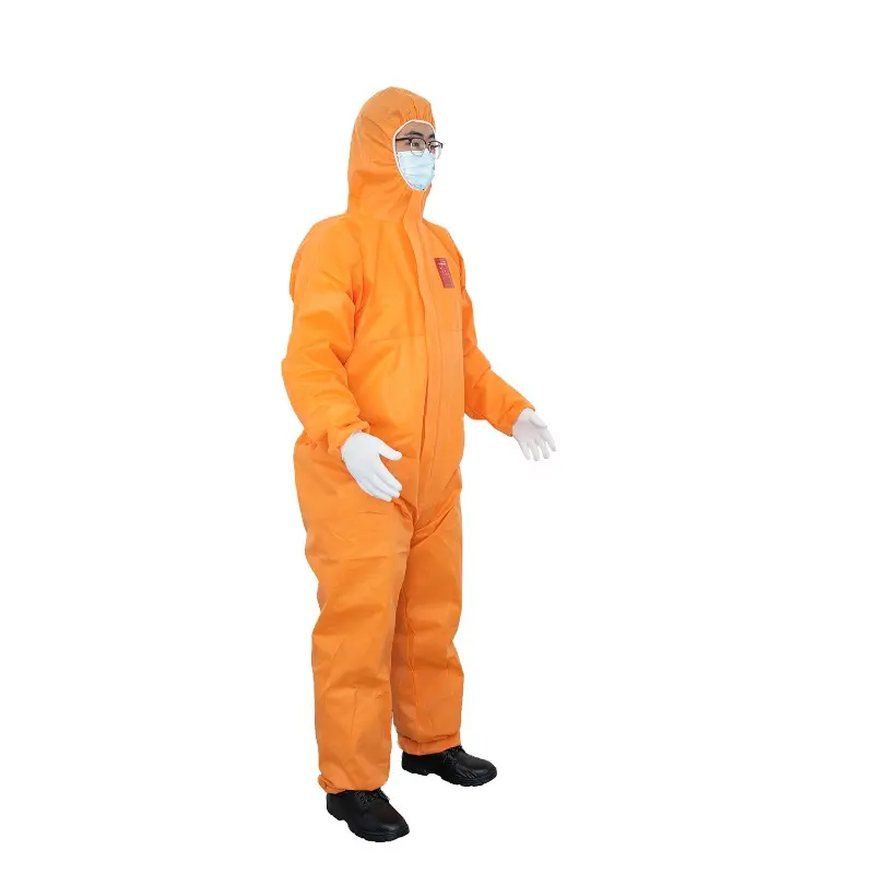 EN 13034 Mono de protección contra el asbesto Cuerpo completo Naranja protector general Tipo 5B Trajes de PPE con puños elásticos