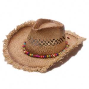 Sombrero de Vaquera de Rafia Vintage de Verano para Niña con Borde Deshilachado - Product Image 6