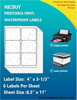 Etiquetas en blanco impermeables personalizadas 4 "x 3,33" 6 up Adhesivo permanente Hoja completa 6 etiquetas por hoja para impresoras láser y de inyección de tinta
