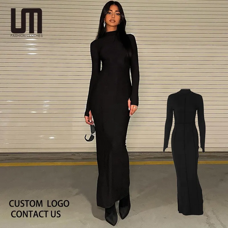 Liu Ming 2023 Autumn Trends Women Elegant O Neck Long Sleeve Bodycon Evening Maxi Dress